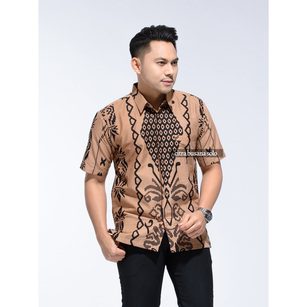 PUJANGGA PENDEK Kemeja Batik Pria Full Furing Bahan Katun Primisima