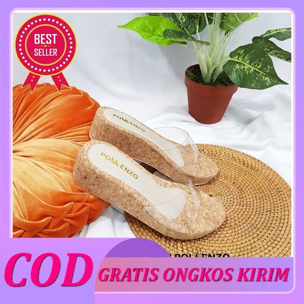 Wedges Cewek Wedjes Pesta Weges Kondangan Wejes Casual Terbaru Af Fj964 Sleting Hitam - Hitam, 36 Ab