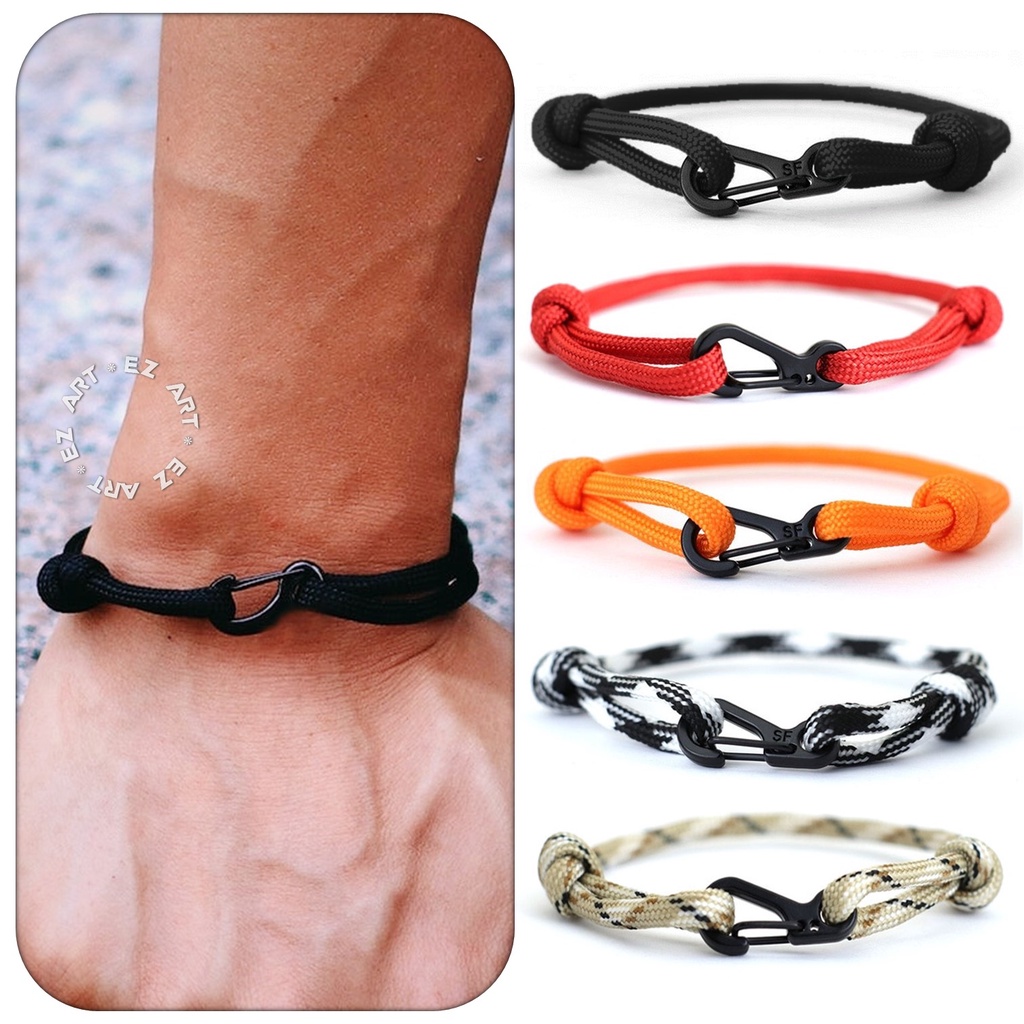 Gelang Tali Paracord Pengait Shakle Buckle Tipe B Simple Elegan Pria Wanita Warna Polos Motif Pendaki Gunung Survival