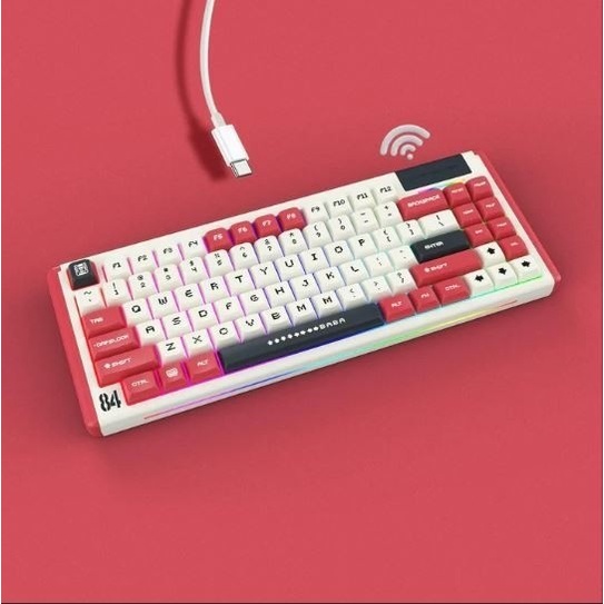 Dustsilver Red &amp; White Cassical Retro Hotswap Wireless Gaming Keyboard