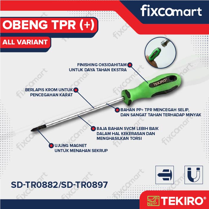 TEKIRO Obeng TPR (+) PH1 X 75 mm