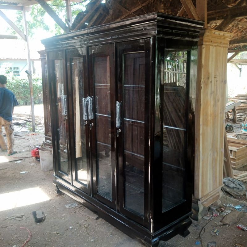 lemari gamis pintu 4 full kayu asli jati