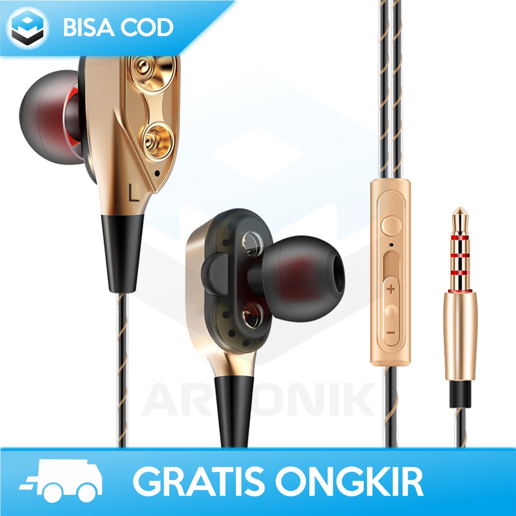 HEADSET SUPER BASS STEREO CK8 EARPHONE DUAL DRIVER HIFI SOUND WITH MIC