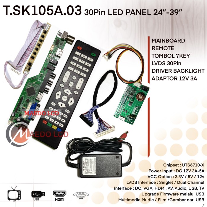 ✿ BISA COD✿ Universal LED Controller paket lengkap utk LED 24"-39" - LVDS 30Pin