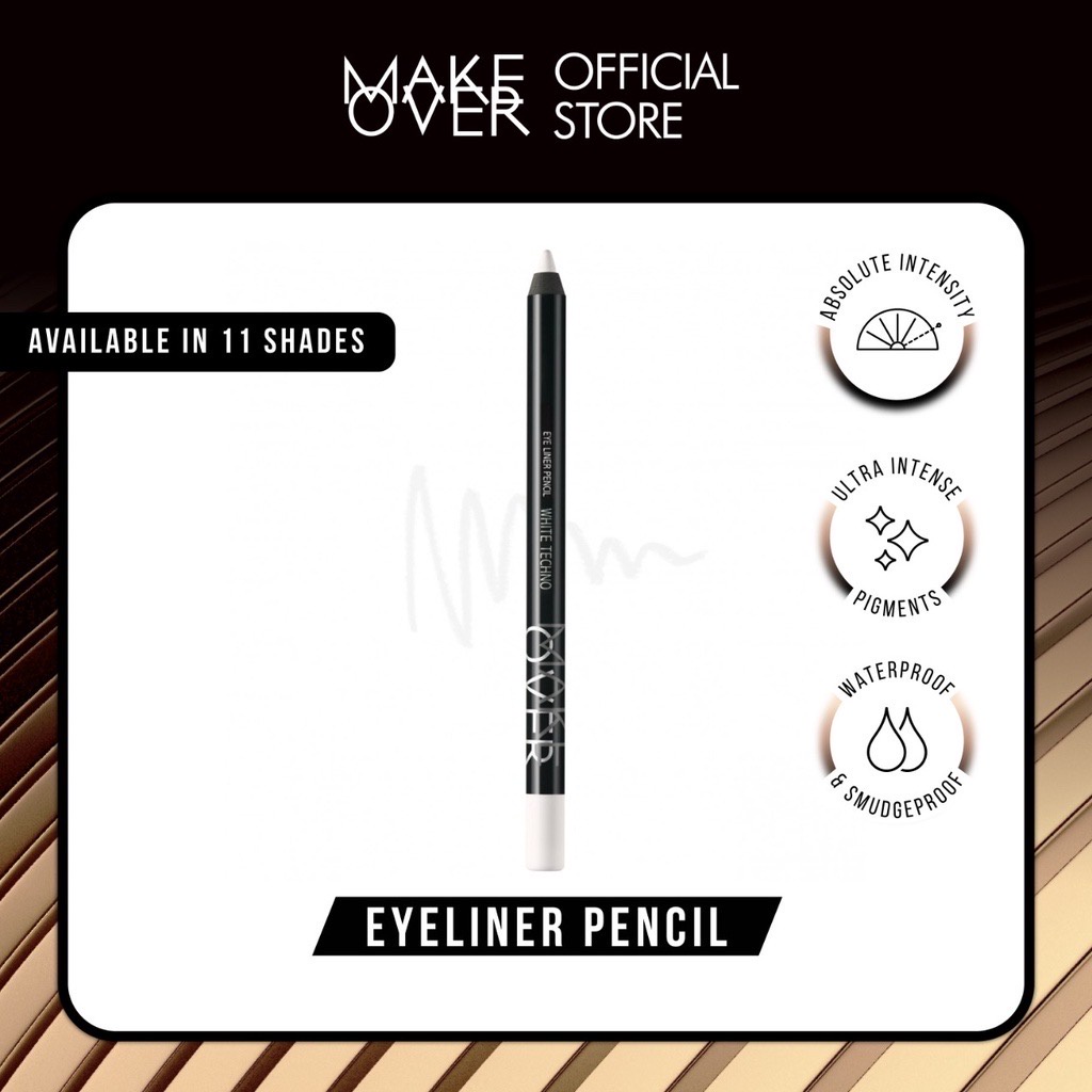 MAKE OVER Eye Liner Pencil Indonesia / Eyeliner 1.2g / Absolute Intensity Ultra Intense Waterproof Smudgeproof / Pensil Alis Anti Air Pigmented / Hitam Black Brown Navy Blue Nude Silver / Makeup Cosmetic Eyes Make Up Kosmetik Kelopak Mata Makeover Series