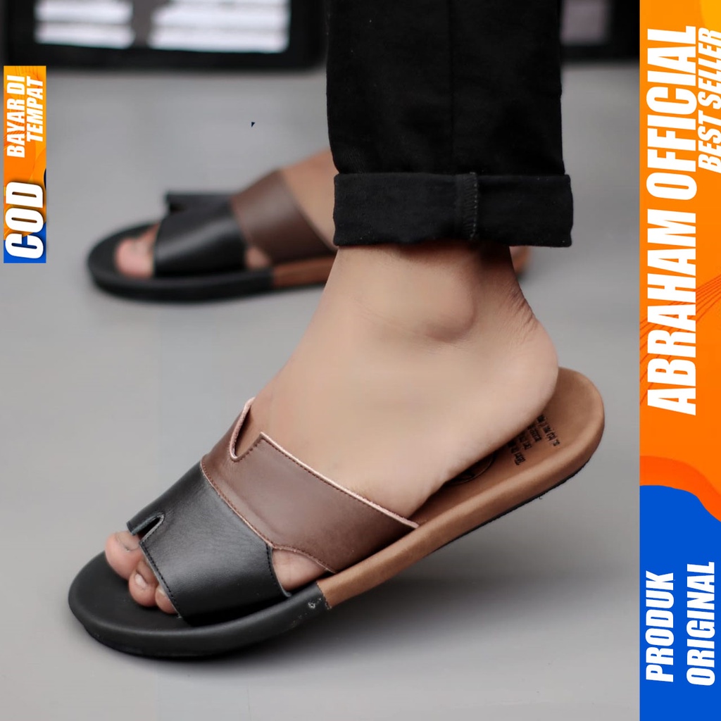 Sandal Slide Pria Kulit Asli Abraham Polet