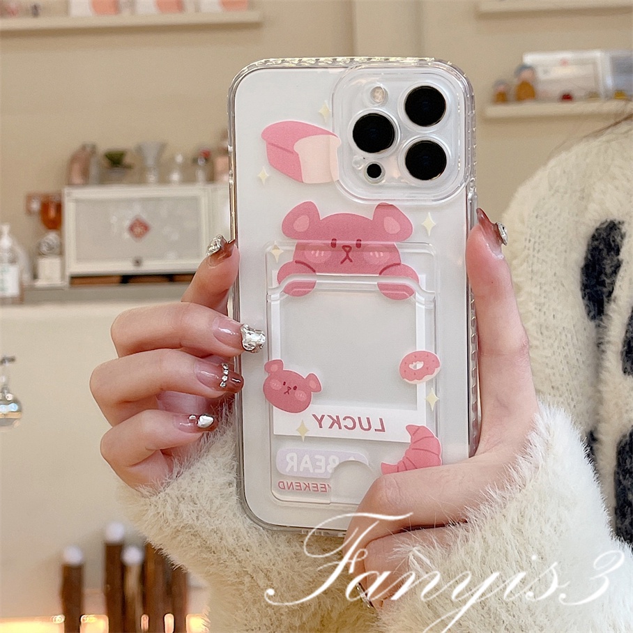 Redmi A1 Plus 10C 10A 10 9A 9C 9 9T Note 11s 10s 9s 11 10 9 8 Pro Poco X3 NFC X3Pro Mi 11 12 Lite 11T Pro Cute Babbit Bear Card Holder Phone Case Clear TPU Soft Cover Pelindung