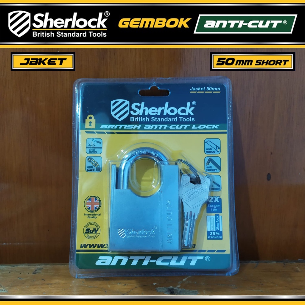 Gembok Jaket Anti Cut 50 mm Pendek Original Sherlock