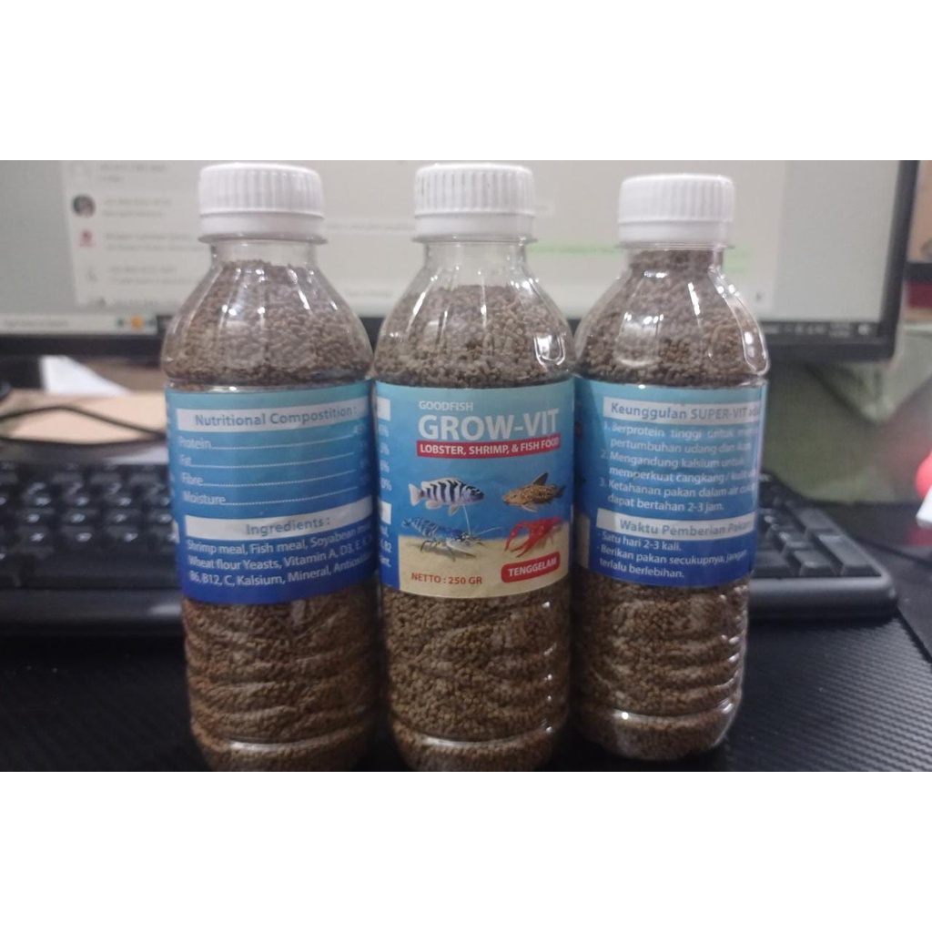 GROW-VIT GOODFISH 250 GRAM PAKAN UDANG LOBSTER &amp; IKAN DASAR PELLET TYPE SINKING