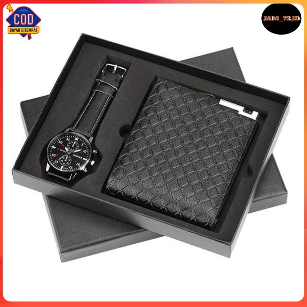 Jam Tangan Pria Set - Jam Tangan Gift - Jam Tangan Kado - Jam Tangan Dompet Set - Kado Ultah - Hampe