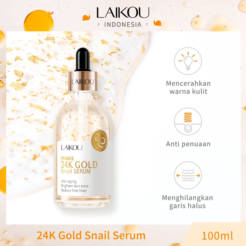 LAIKOU 24K Gold Snail Facial Serum Memudarkan Garis-garis Halus Kerutan Anti-aging Mengurangi Kulit Kusam 100ml