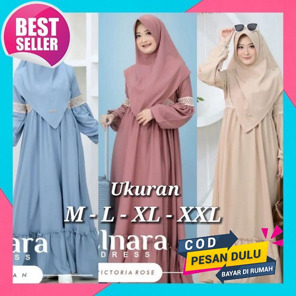 Set Gamis Syari Hawwanur Series By El.Deena Syari Gamis Syari Set Khimar Baju Muslim Wanita Lebaran 