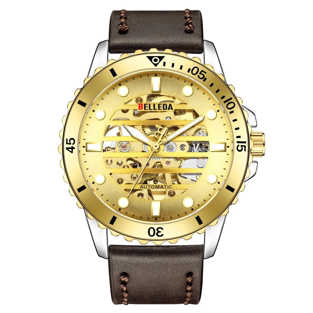 Jam Tangan Pria Automatic Belleda B-9352 Kulit Original Water Resistant 30m