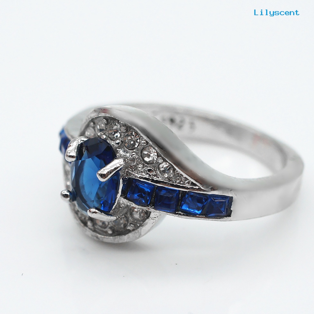 [LS] Cincin Elegan Anti Gores Bahan Alloy Berlian Imitasi Biru Cincin Untuk Liburan