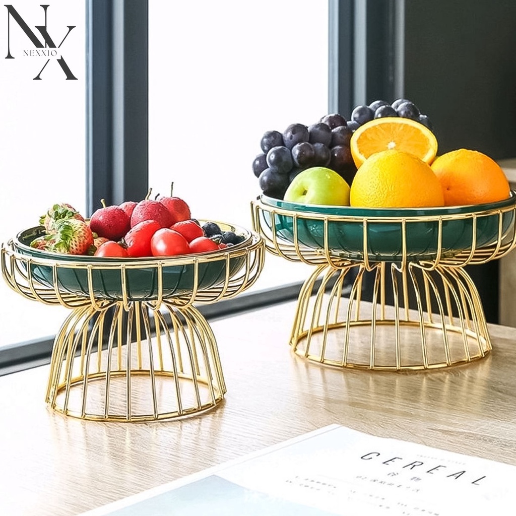 NexXio TEMPAT BUAH KERAMIK GOLD DUDUKAN STAINLESS GOLD / Ceramic Fruit Tray / Tray Tempat Buah / Tempat Buah Keramik Elegant