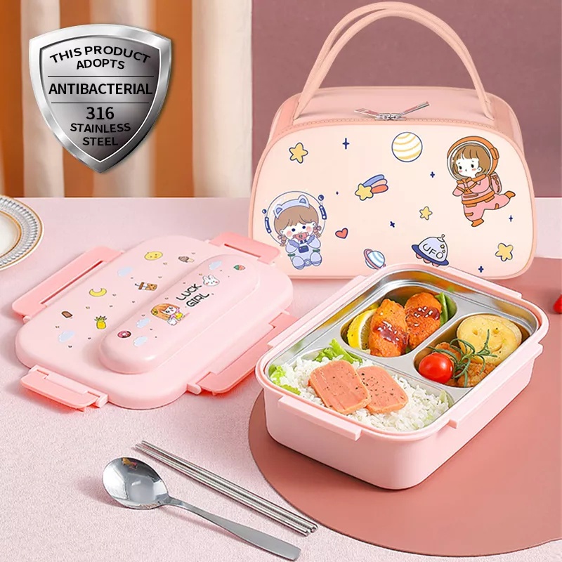 BIANCA - READY Kotak Makan Lunch Box Sekat 4 Stainless 316 SPACE ASTRONOT EDITION