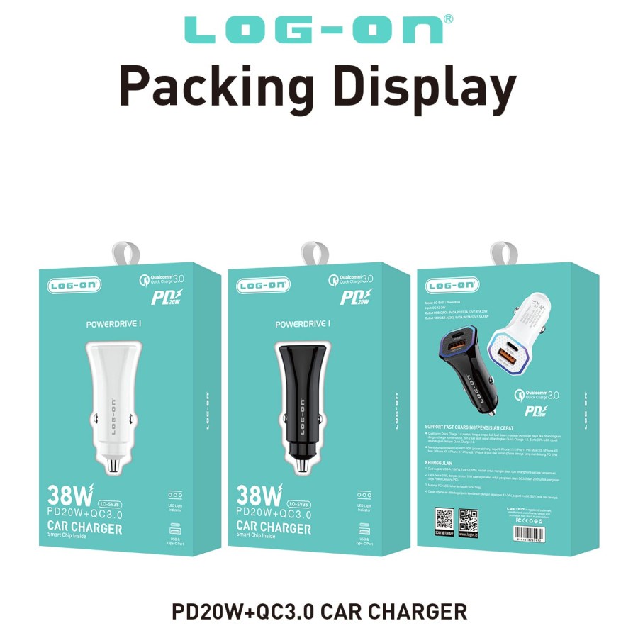 BATOK SAVER MOBIL LOG ON LO-SV35 POWER DRIVE 1 38W PD20W+QC3.0 - CAR CHARGER MOBIL