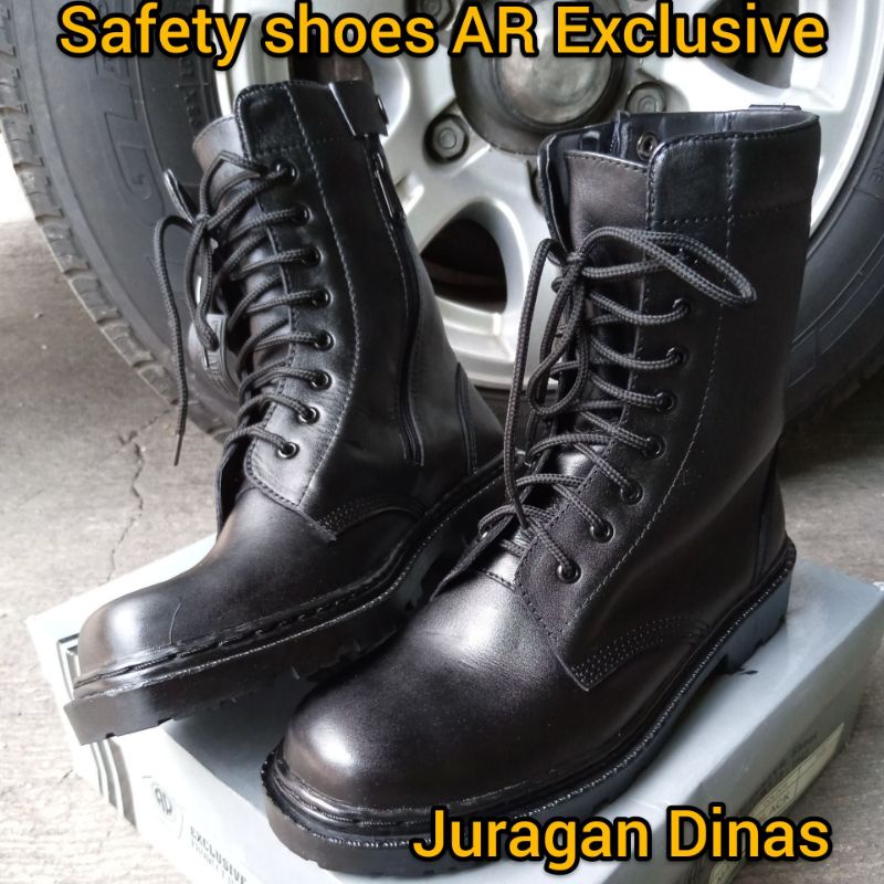 Sepatu PDL Kulit Dobel Sleting Safety Ujung Besi Merk AR Exclusive MA 8 G