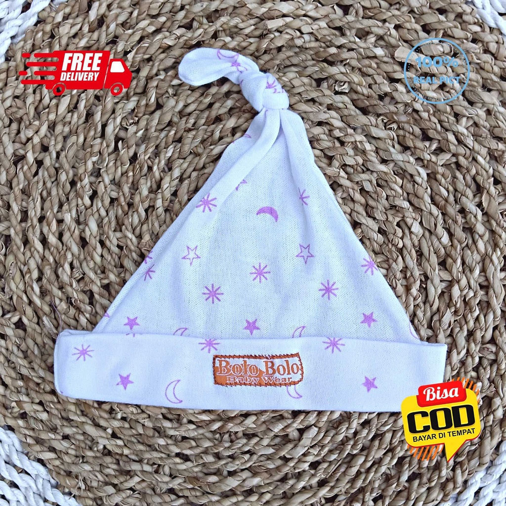 SALE 7.7 Serian Lilac - 3 Pcs Topi Kupluk Bayi Baru Lahir Newborn Topi Bayi 0 - 3 Bulan LILAC SERIES merk SNI Bolo - Bolo