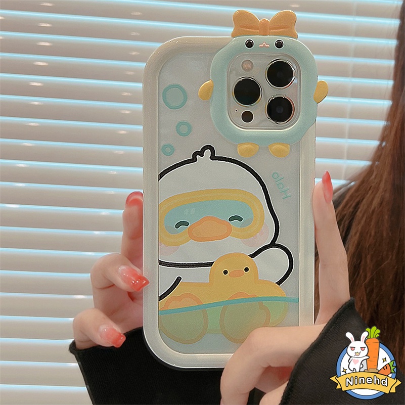 IPHONE Casing Kompatibel Untuk Iphone14 13 12 11 Pro Max X Xr Xs Max7 8 6 6s Plus Se2020Sarung Ponsel Bebek Lucu Little Monster Lens 2in1 Protection Silicone Soft Case Cover Pelindung