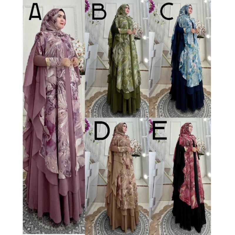 Jubah Set Khimar Hoodie Print Motif Dijah