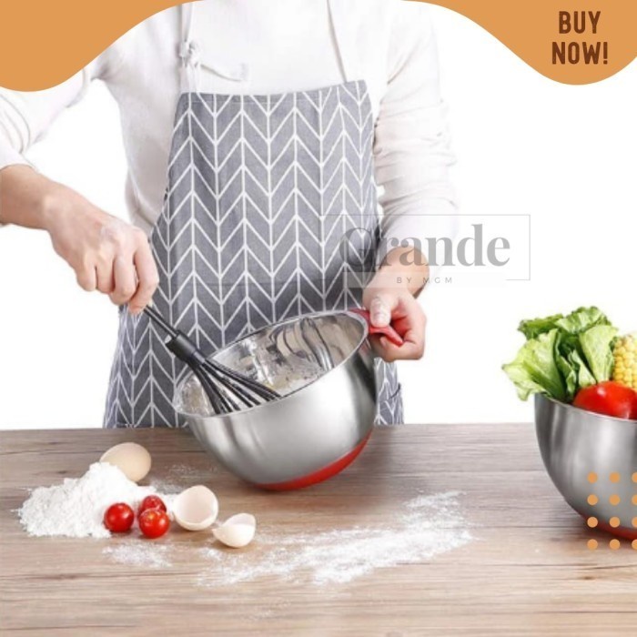 Silicone NON SLIP Mixing Bowl Stainless Plus Tutup 20cm baskom 2.5L