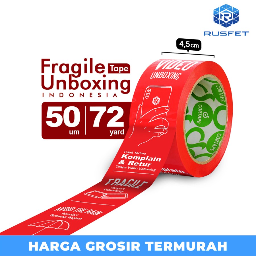 

Lakban Fragile Unbox Ina 48mm x 72yard Satuan Plakban Isolasi Solatip