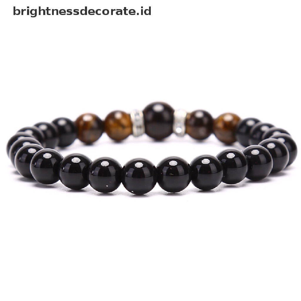 [Birth] Manik-manik Batu Alam Tiger Eyes Hitam Obsidian Pria Gelang Bangle Perhiasan Hadiah [ID]