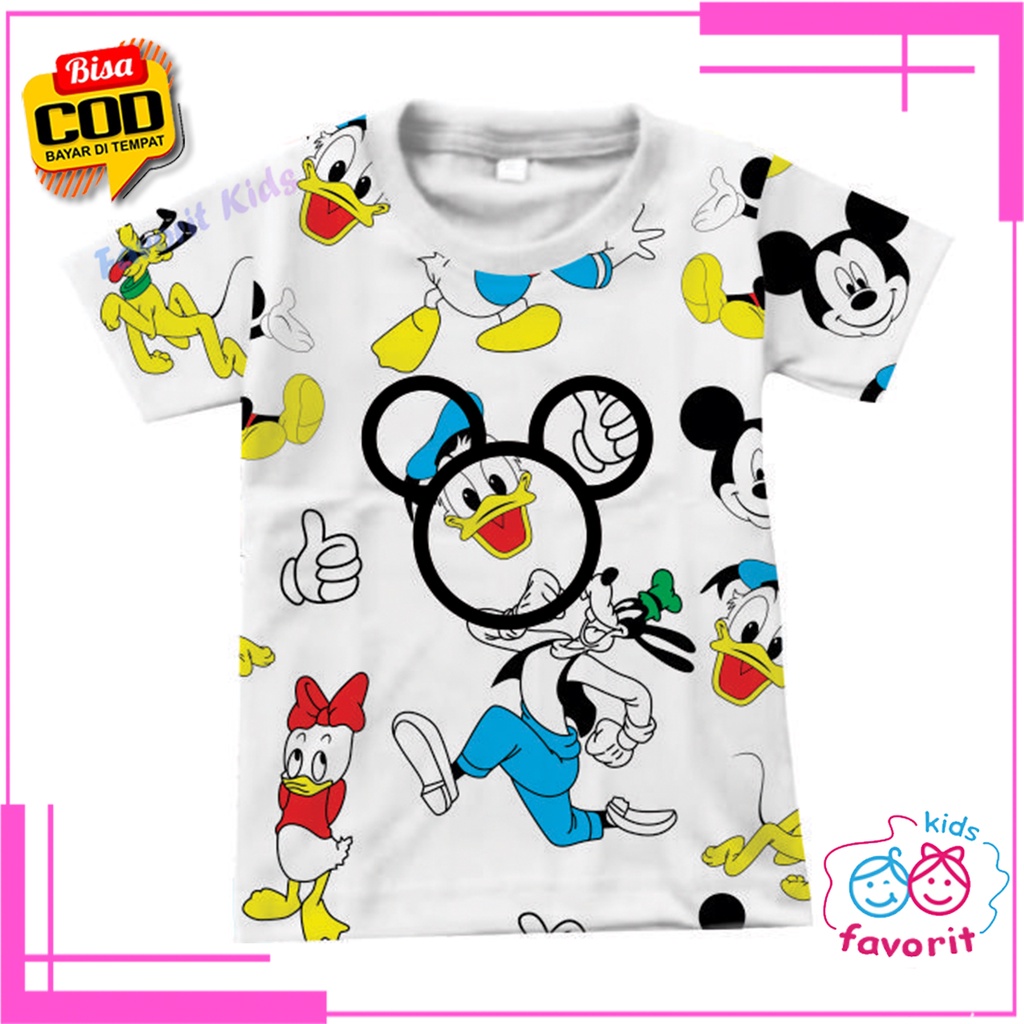 Baju kaos atasan anak laki laki dan perempuan lengan pendek motif donald duck&amp;mickey