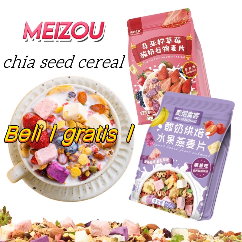 

（Beli 1 gratis 1）Meizou chia seed cereal diet cereal mixed fruit nuts instant breakfast japanese oatmeal cereals slimming lotus food