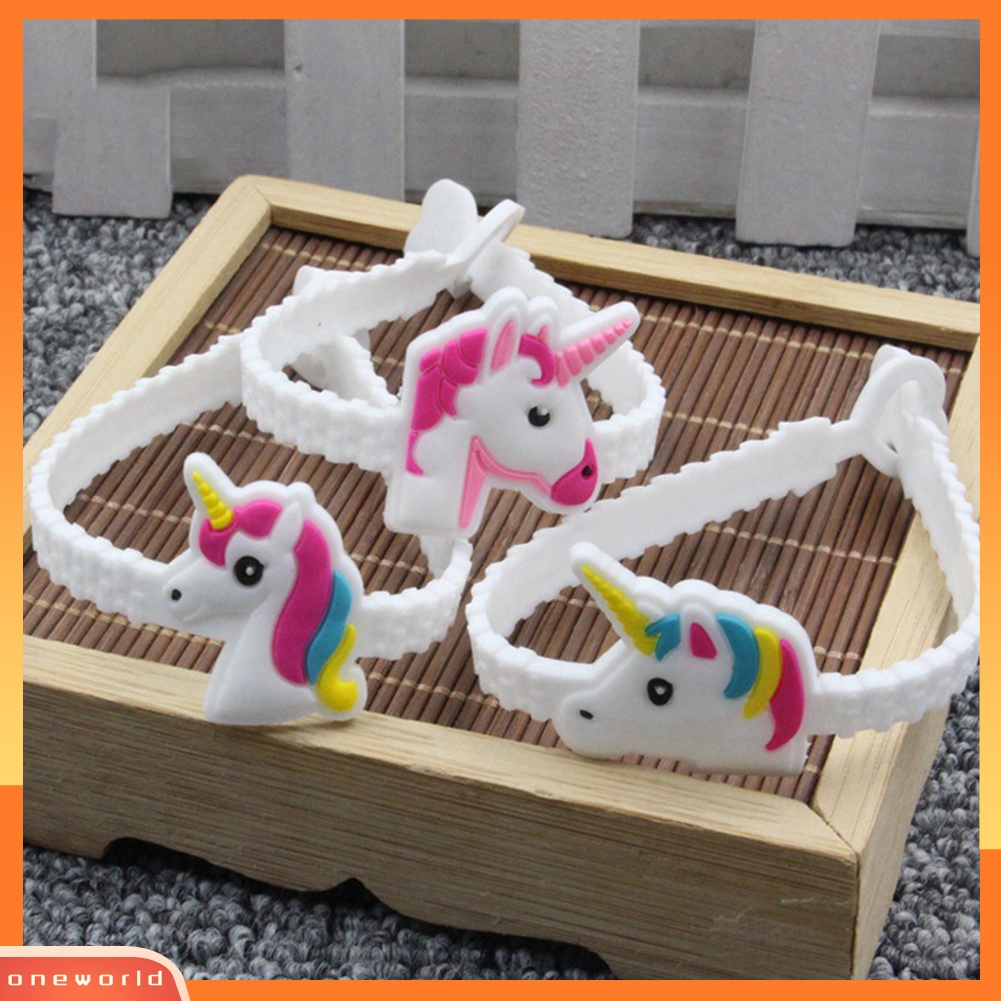 {oneworld} 5pcs Kartun Unicorn PVC Gelang Hadiah Anak-Anak Lucu Gelang Yang Dapat Disesuaikan