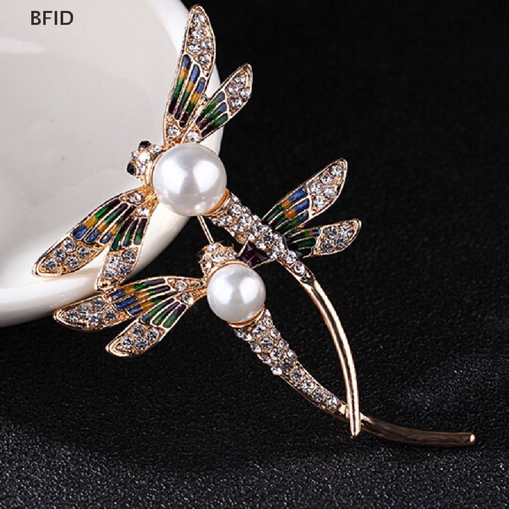 [BFID] Fashion Wanita Kristal Mutiara Hewan Capung enamel Bros pin custome Perhiasan [ID]