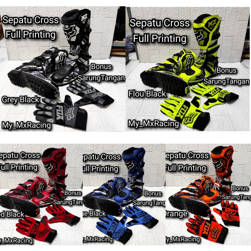 Sepatu Trail Fullprint - Sepatu Motocross Besi - Sepatu Trabas KUALITAS PREMIUM - Sepatu Boots - Sepatu MX - 004 BONUS SARUNG TANGAN