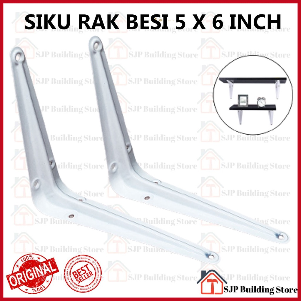 Siku Rak Putih Besi L Uk. 5x6 Inch l Shelf Bracket l Penyangga Ambalan 1 Pcs