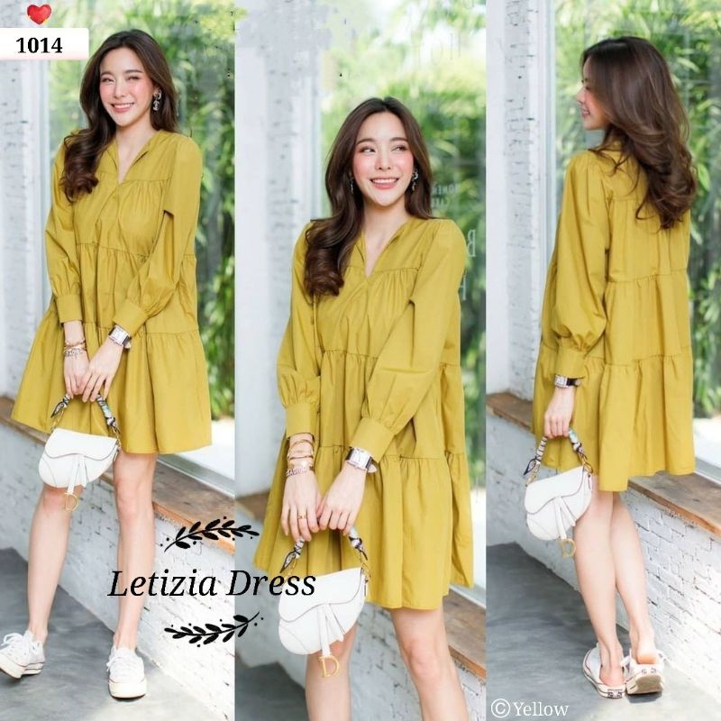 Promo Murah LETIZIA Dress Rempel Lengan Panjang - Gaun Mini Wanita Bahan Katun Polos Berkualitas - S