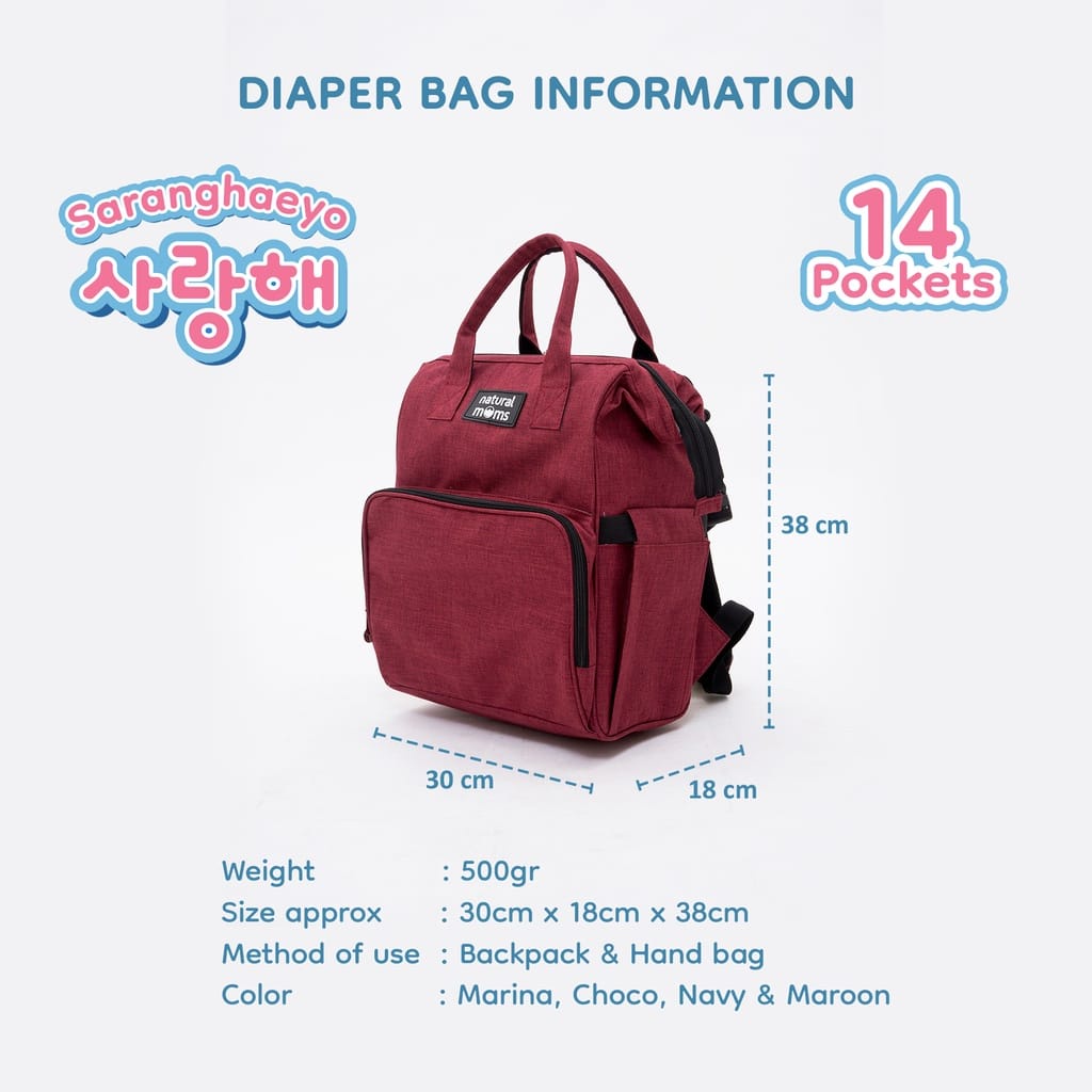 Natural Moms Diaper Bag Saranghaeyo 14 Pocket - Tas Bayi NM-DS