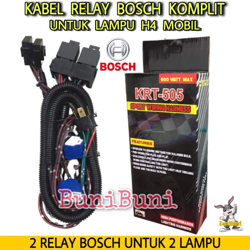 Kabel Relay BOSCH Komplit Lampu Philips H4 Mobil - 2 RELAY 2 Lampu Original (2R)