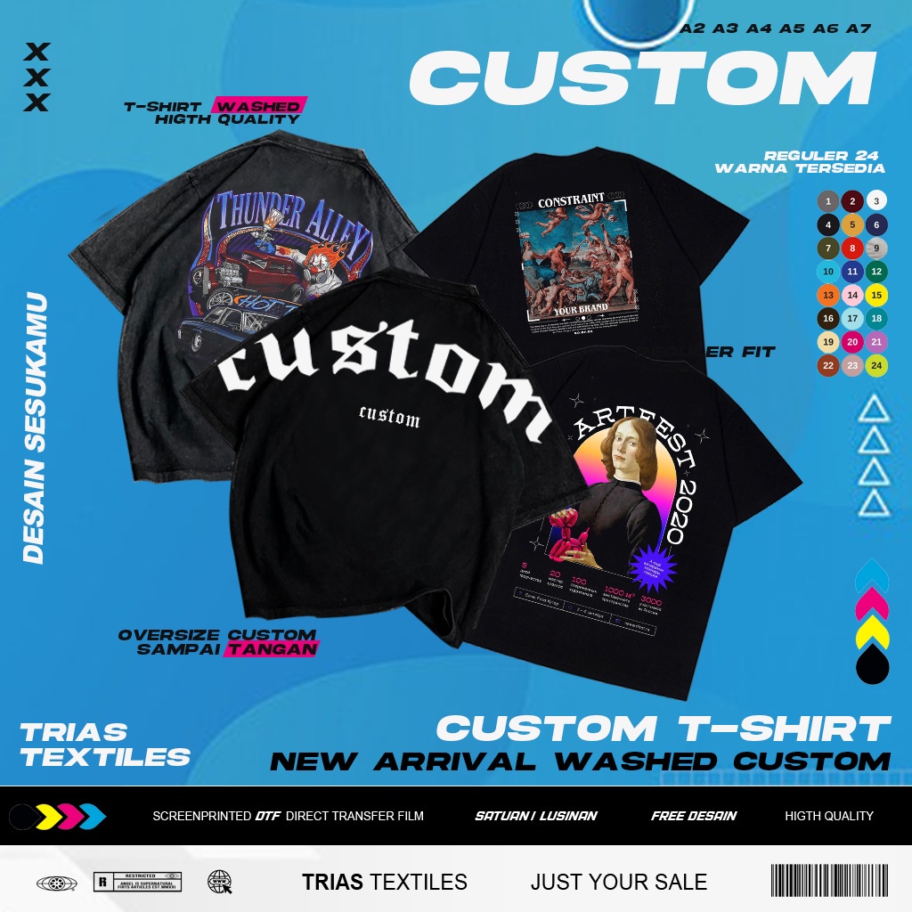 Custom Tshirt Satuan / Sablon Kaos Satuan  / Sablon kaos Oversize Desain Sesukamu / Sablon dtf / Sab