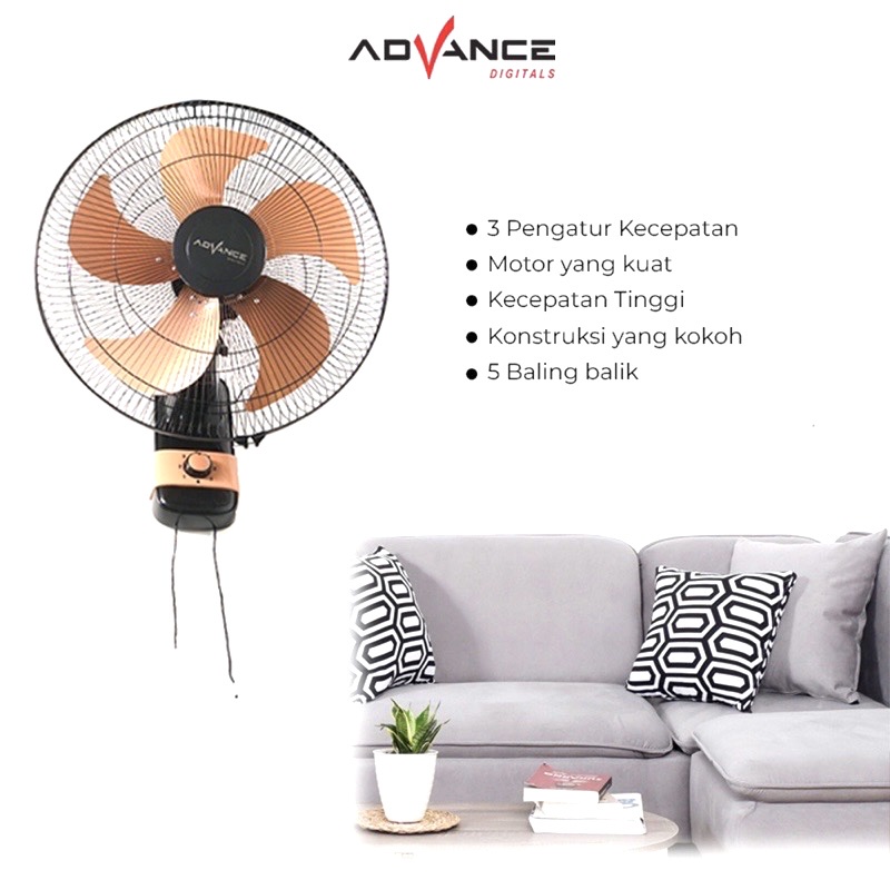 Wallfan Wall Fan Kipas Angin Dinding Besi Tornado Advance Wf-1835 18in 18 Inch 5 Baling Gold