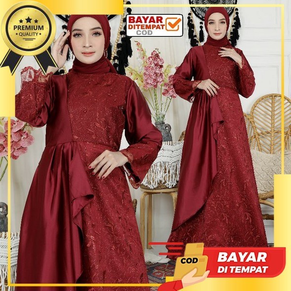 Alosia Baju Gamis Brukat Tile Terbaru Remaja Dewasa Seragam Pesta Wanita Muslim - Size M L Xl Xxl Ju