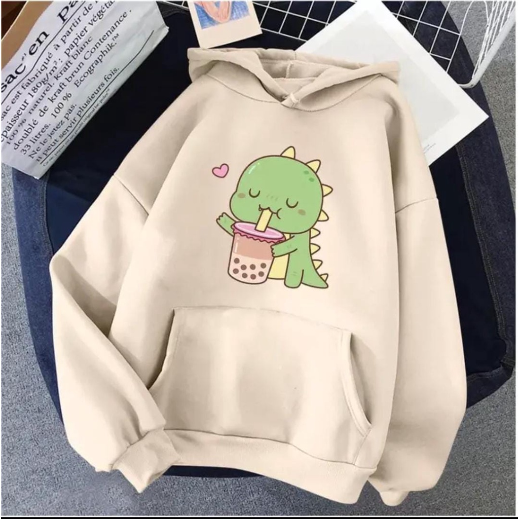 HOODIE OVERSIZE BOBA DINO SWEATER HOODIE WANITA OVERSIZE ONE SIZE FIT TO XL / HOODIE WANITA TEBAL