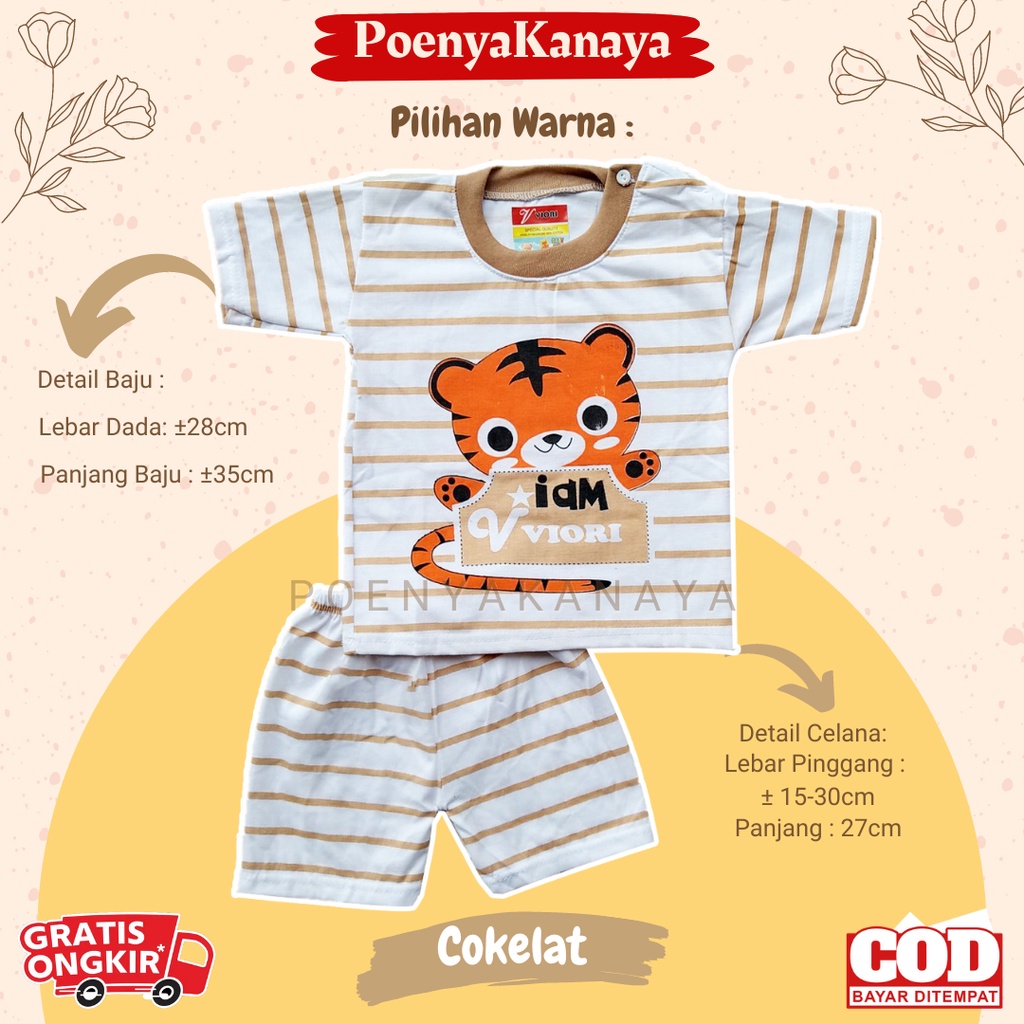 Setelan Baju Bayi Piyama PENDEK SALUR HARIMAU Viori Size 6-18 Bulan STL03