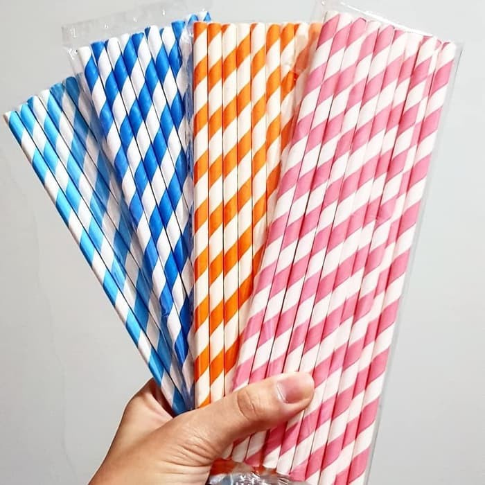 Sedotan Kertas / Paper Straw Garis Berwarna Pesta (isi 25 pcs)