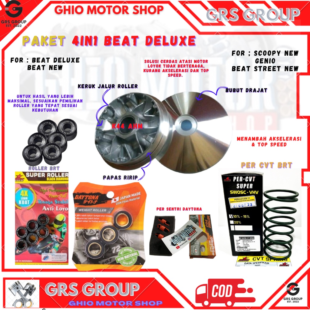 Paket cvt 4IN1 Beat Deluxe Beat New Scoopy New Genio Beat street New/Paket Kirian Cvt Beat new 2020/ Paket upgrade cvt Beat New Genio Beat deluxe Pulley pulli custom Beat deluxe koj Paket standar kirian cvt matic Kirian cvt kirian matic ghio motor