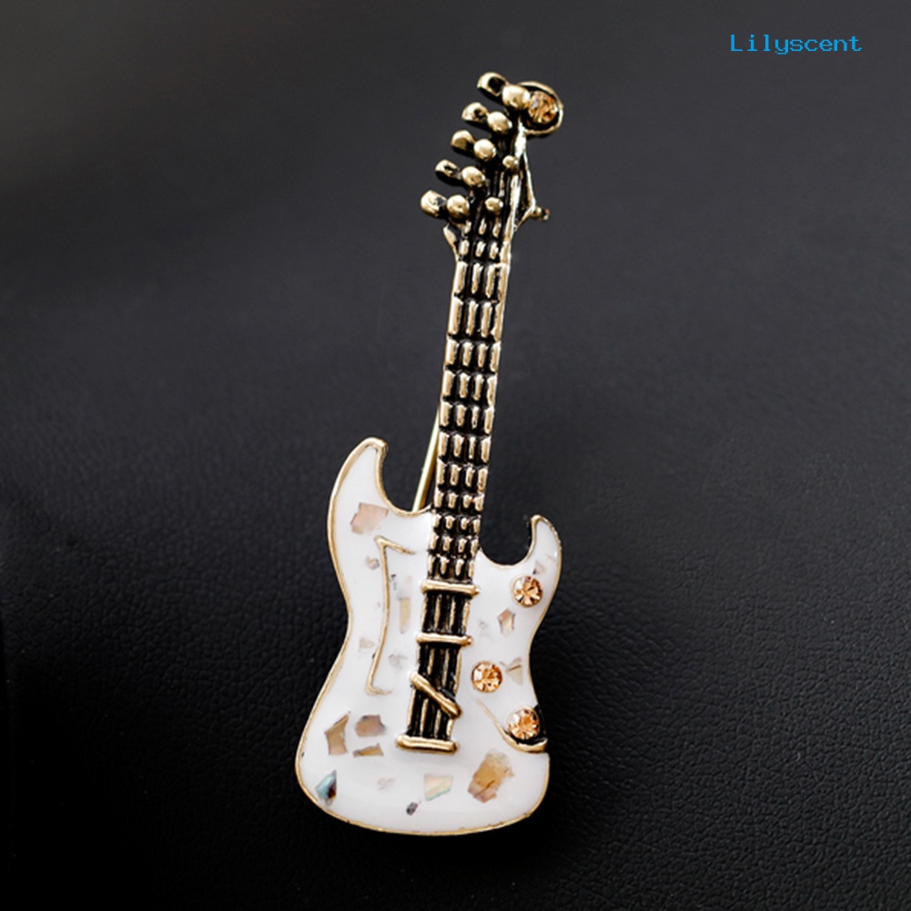 [LS] Vintage Wanita Berlian Imitasi Gitar Bros Pin Lencana Perhiasan Aksesoris Hadiah