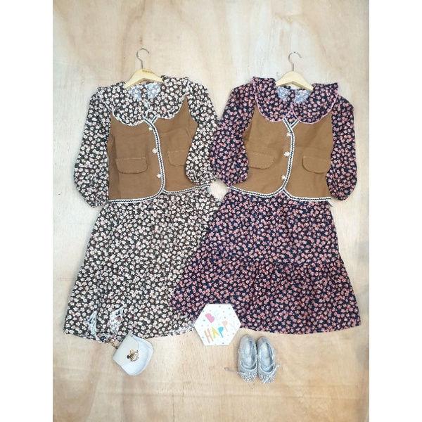 Dress Bunga Korean Free Rompi Premium Import