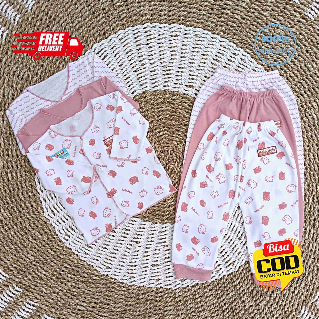 SALE 7.7 Serian Dusty - 3 Stel Setelan Baju Bayi Tangan Panjang Celana Panjang Bayi 0 sd 3 Bulan PINK DUSTY SERIES merk SNI Bolo - Bolo