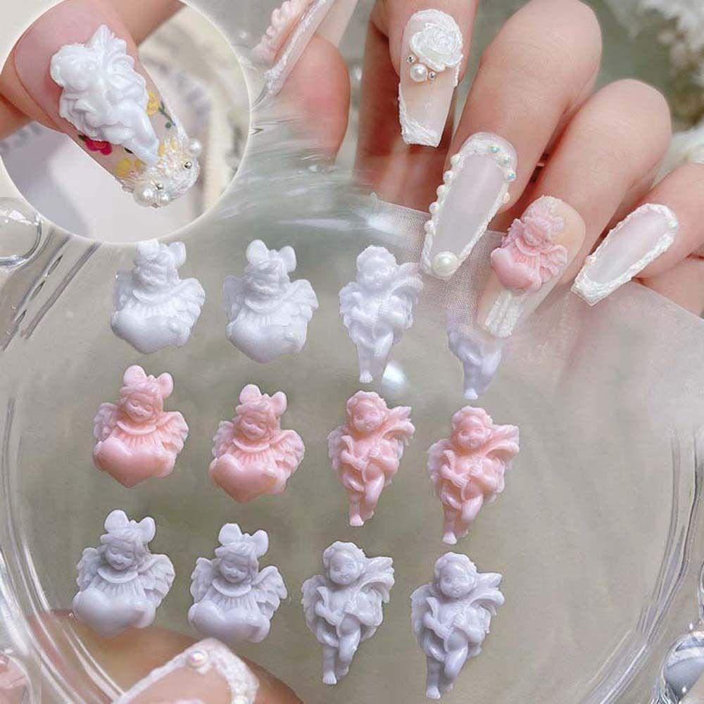 AUGUSTINA Agustina Angel Dekorasi Kuku Resin Retro Manicure Aksesoris Hiasan Kuku Baroque Angel Malaikat Bayi 3D Perhiasan Kuku