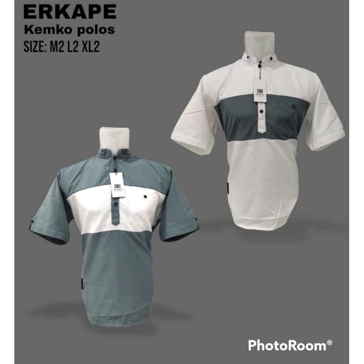 Kemeja Koko Lengan Pendek Dan Panjang Kemko Kurta Pria Merk Erkape Kancing tiga polos Baju Muslim Pria Premium Distro Ukuran M L XL