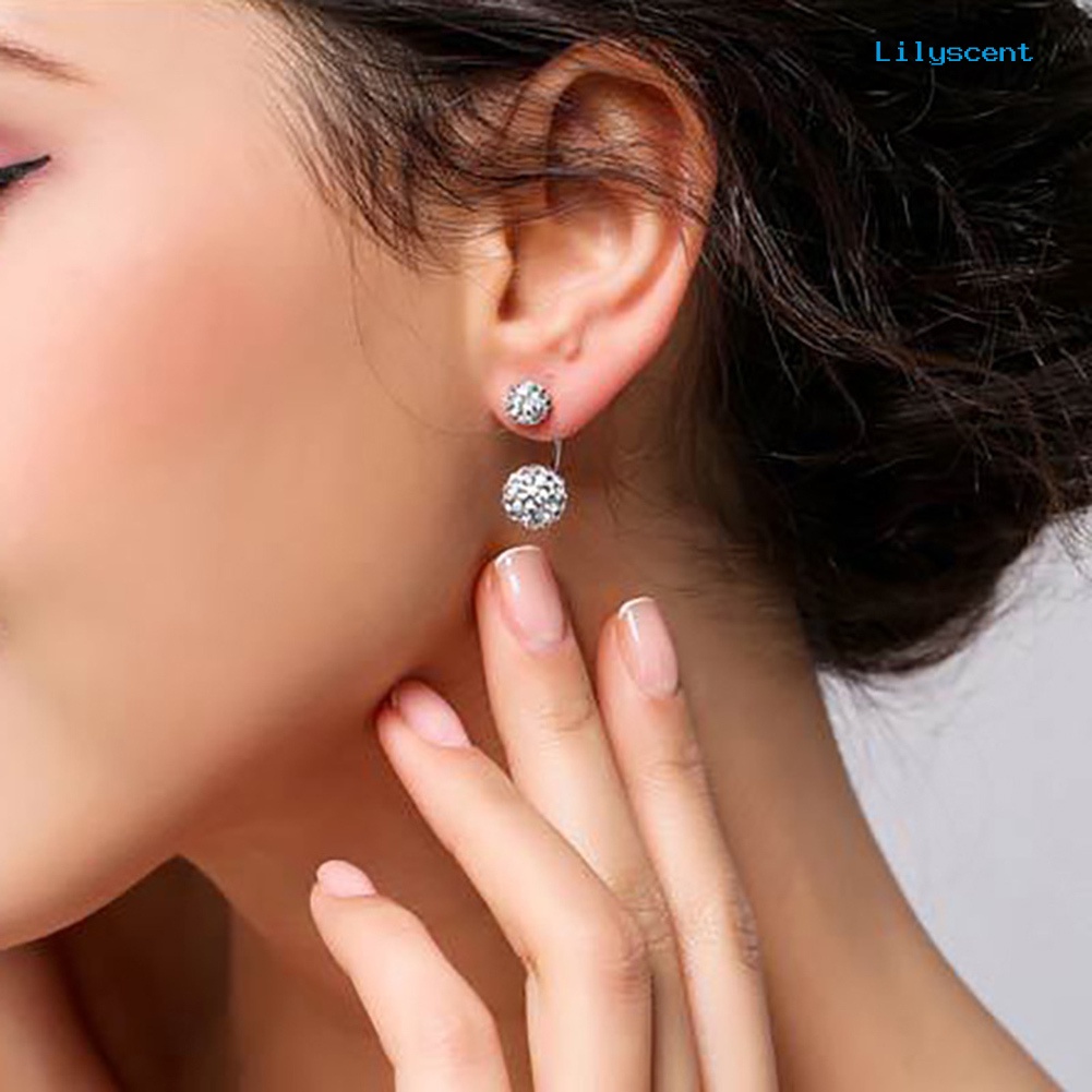 [LS] Fashion Wanita Berlian Imitasi Hias Bentuk Bola Liontin Stud Earrings Perhiasan Hadiah